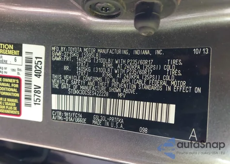 2014 Toyota Sienna Le V6 8 Passenger from USA, damaged, VIN 5TDKK3DC5ES422228